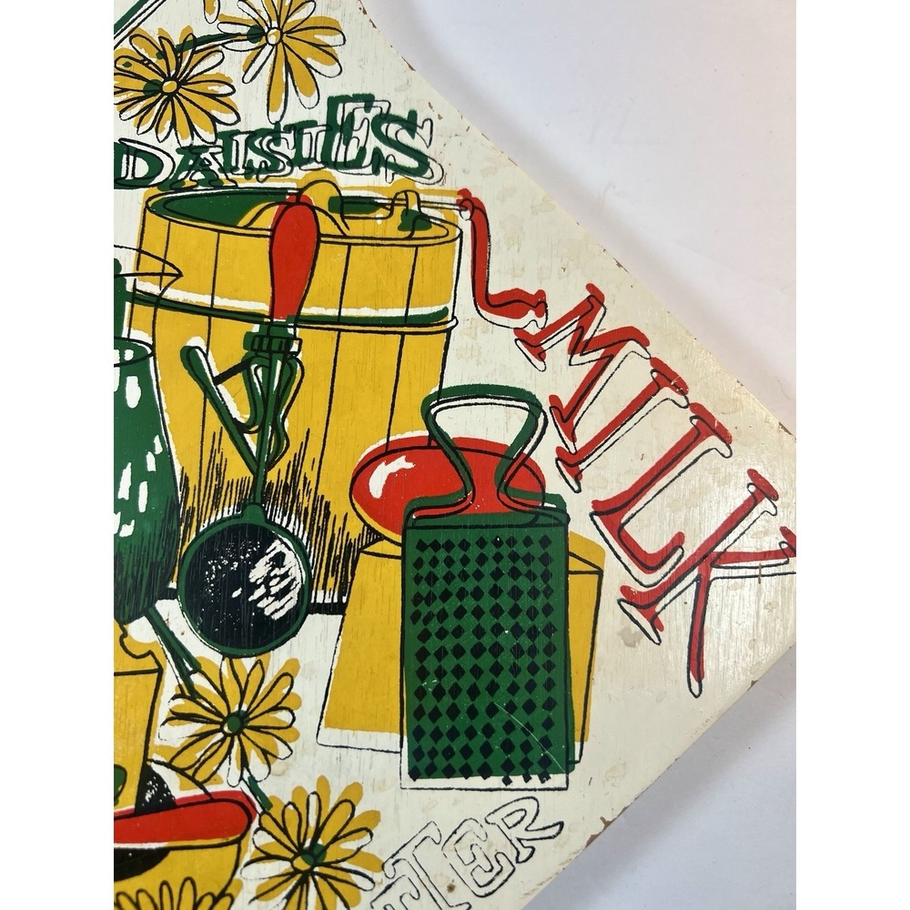 Vintage Wood Cheese Board Retro Kitchen Wall Decor Daisies - Picture 5 of 11